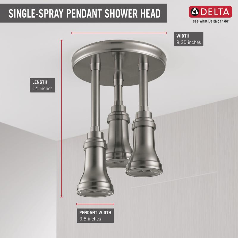 DELTA Universal Showering Components H2OKINETIC Pendant Raincan Shower Head with LED Light — Stainless