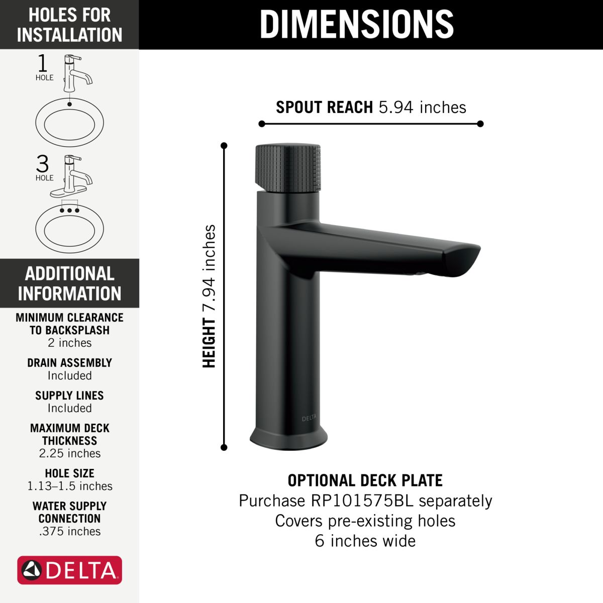 DELTA Galeon Single Handle Bathroom Faucet — Matte Black