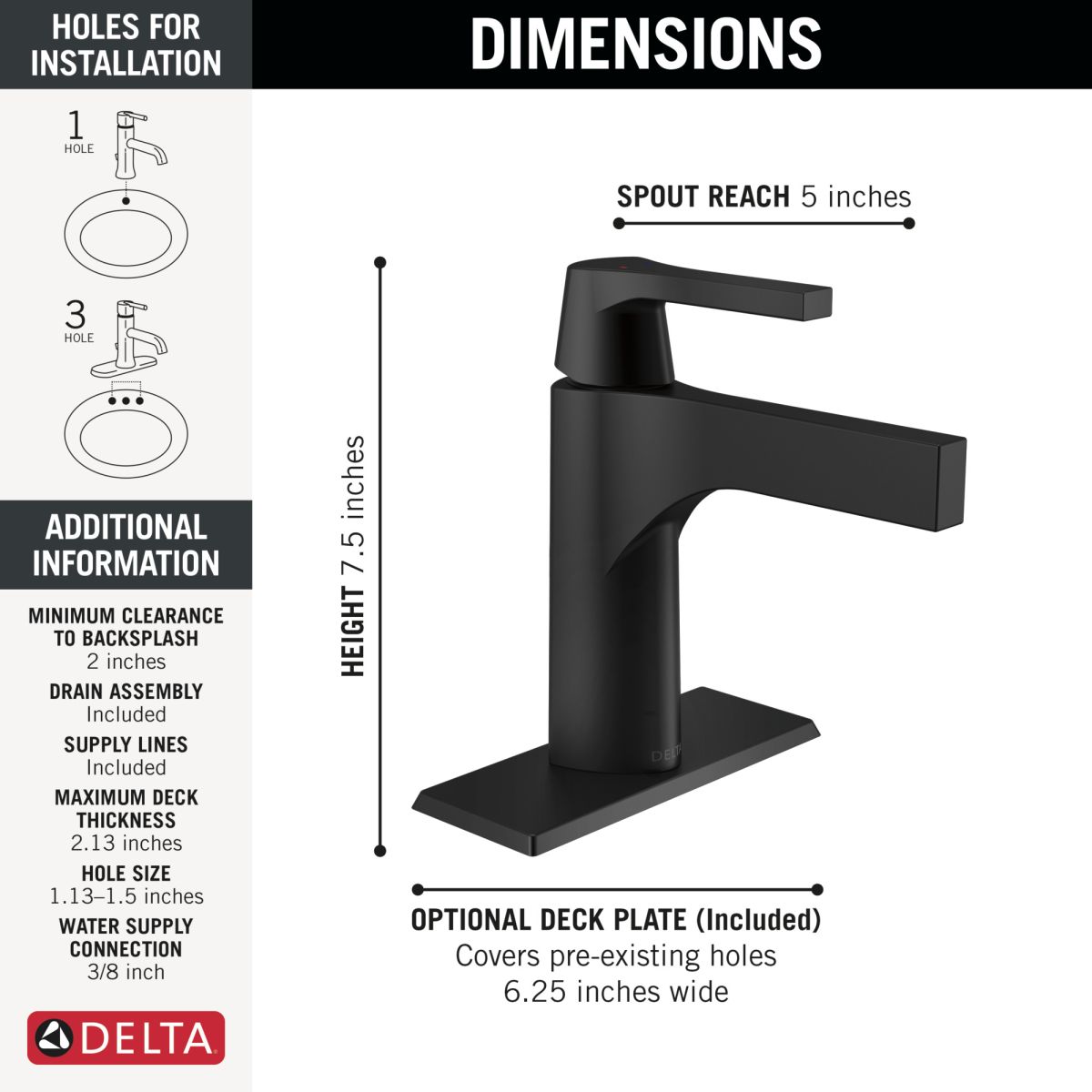 DELTA Zura Single Handle Bathroom Faucet — Matte Black