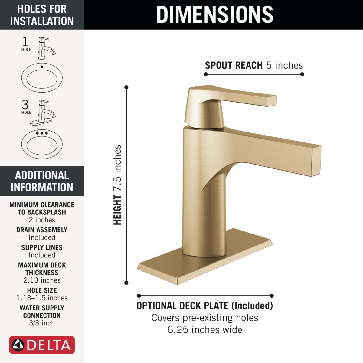 DELTA Zura Single Handle Bathroom Faucet — Champagne Bronze