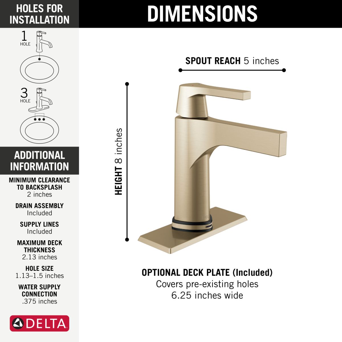 DELTA Zura Touch2O Bathroom Faucet with Touchless Technology — Champagne Bronze