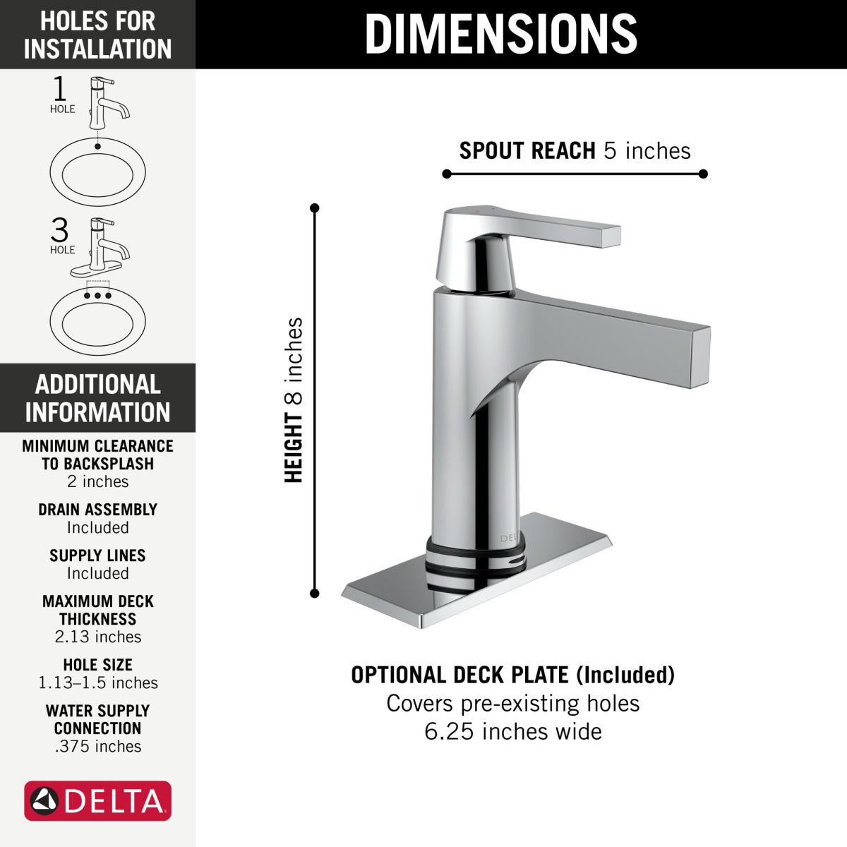 DELTA Zura Touch2O Bathroom Faucet with Touchless Technology — Chrome