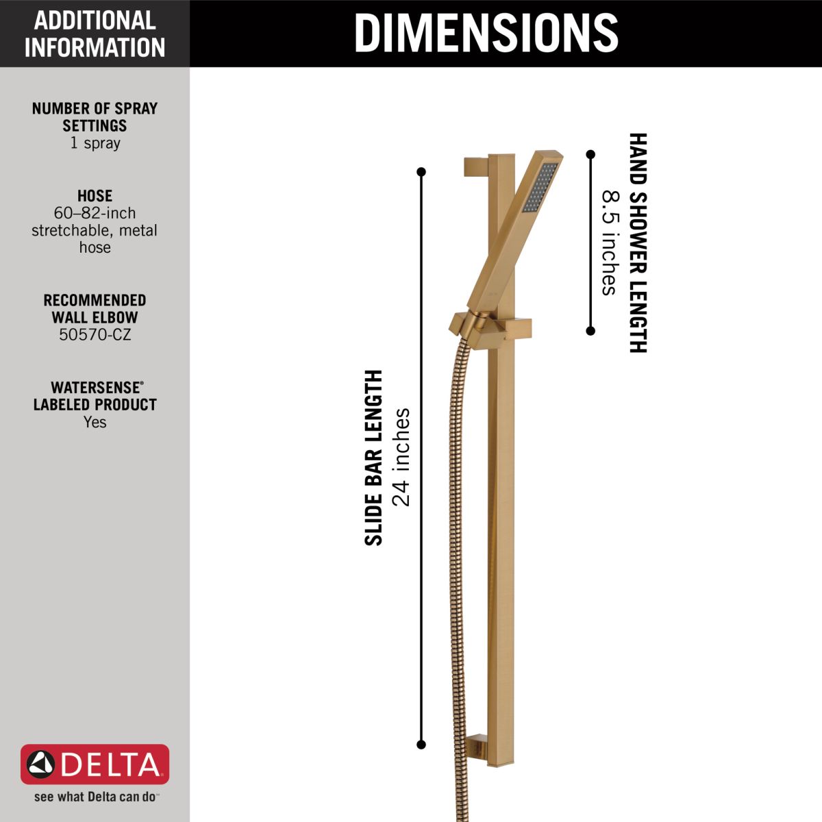 DELTA Vero Premium Single-Setting Slide Bar Hand Shower — Champagne Bronze
