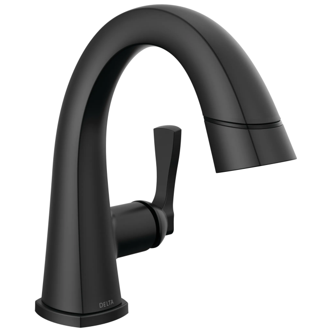 DELTA Stryke Single Handle Pull Down Bathroom Faucet — Matte Black