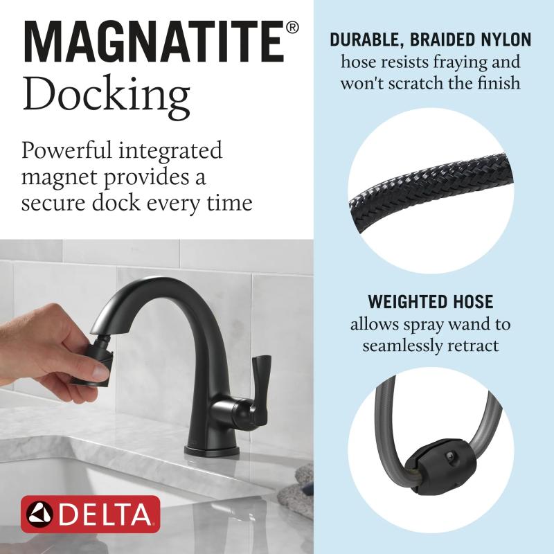 DELTA Stryke Single Handle Pull Down Bathroom Faucet — Matte Black