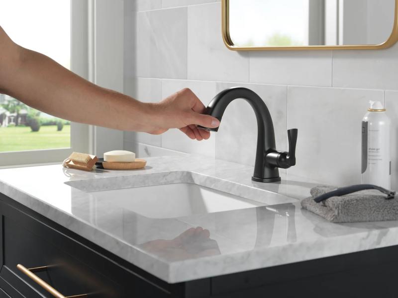 DELTA Stryke Single Handle Pull Down Bathroom Faucet — Matte Black