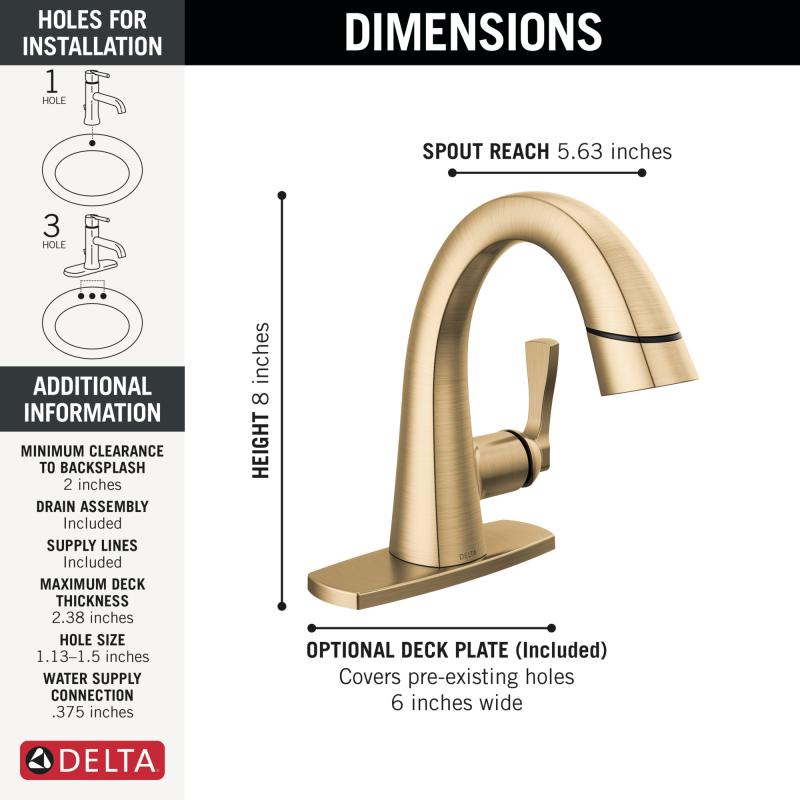 DELTA Stryke Single Handle Pull Down Bathroom Faucet — Lumicoat® Champagne Bronze