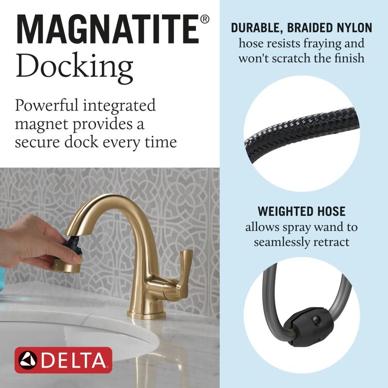 DELTA Stryke Single Handle Pull Down Bathroom Faucet — Lumicoat® Champagne Bronze