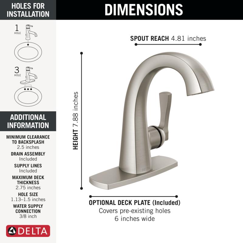 DELTA Stryke Single Handle Bathroom Faucet — Lumicoat® Stainless