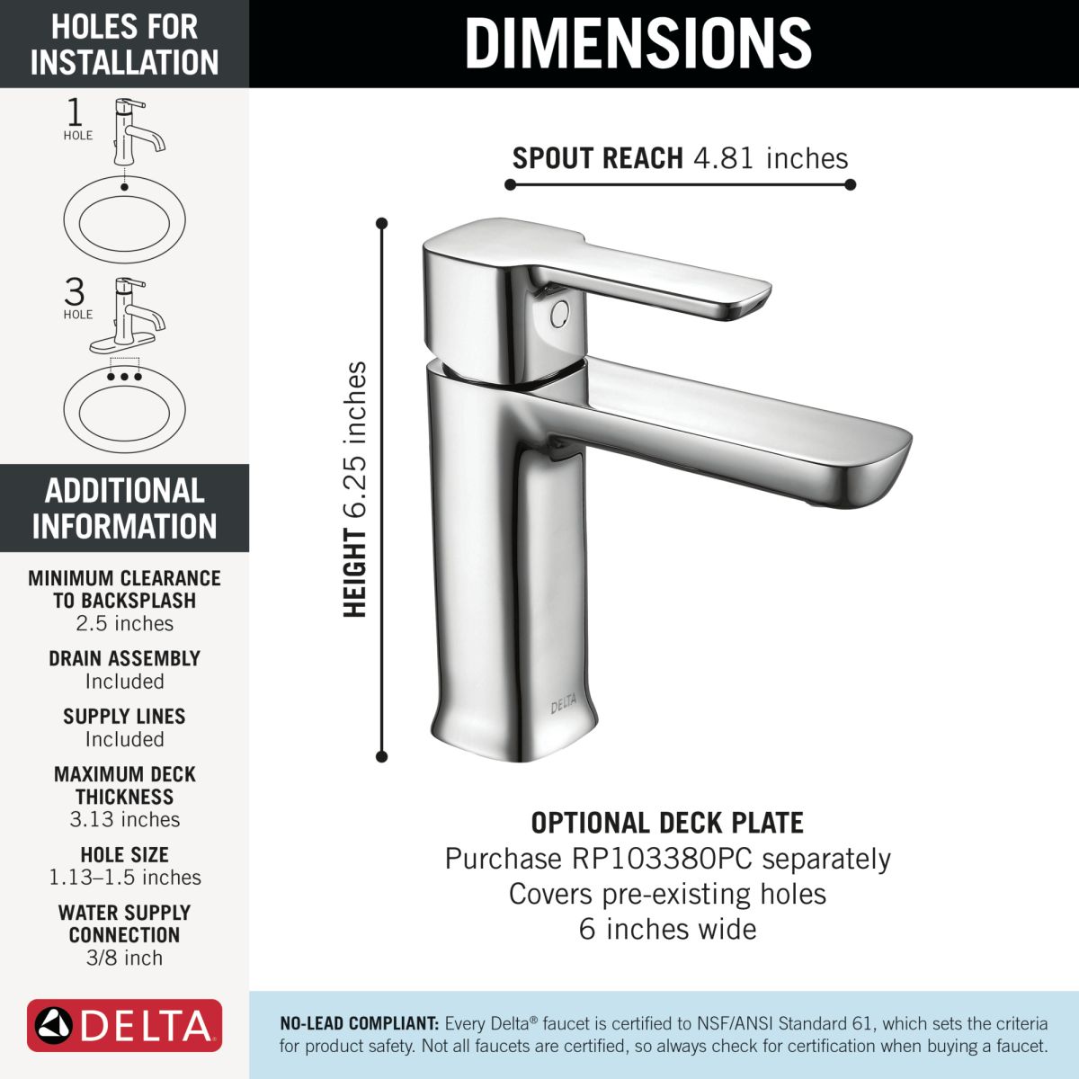 DELTA Modern Single Handle Project-Pack Bathroom Faucet — Chrome