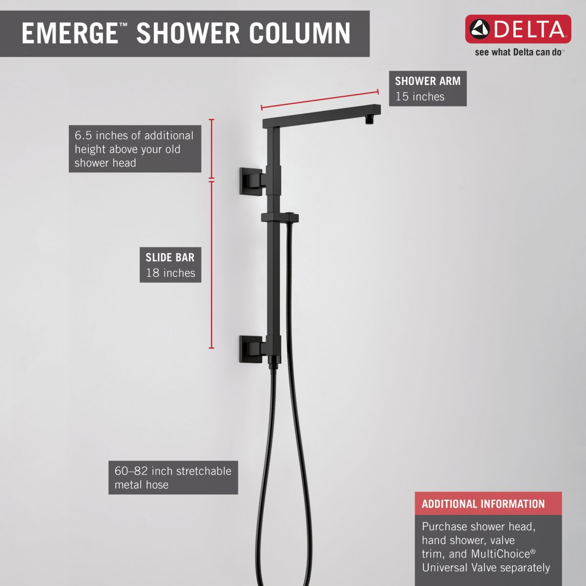 DELTA Universal Showering Components Shower Column 18" Angular — Matte Black