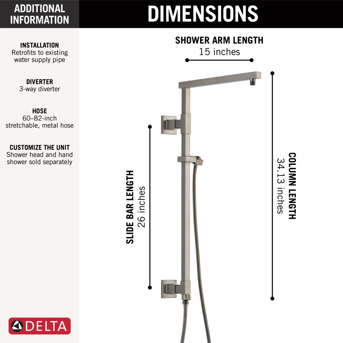DELTA Universal Showering Components Emerge 26" Angular Shower Column — Lumicoat® Stainless