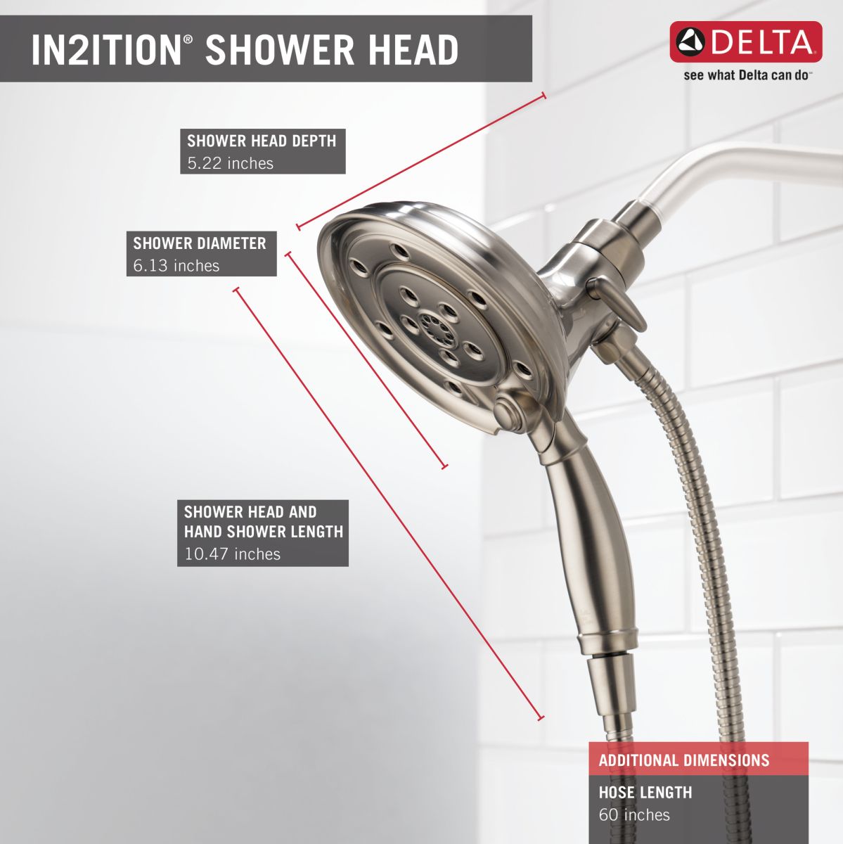 DELTA Universal Showering Components H2OKINETIC In2ition 4-Setting Two-in-One Shower — Stainless