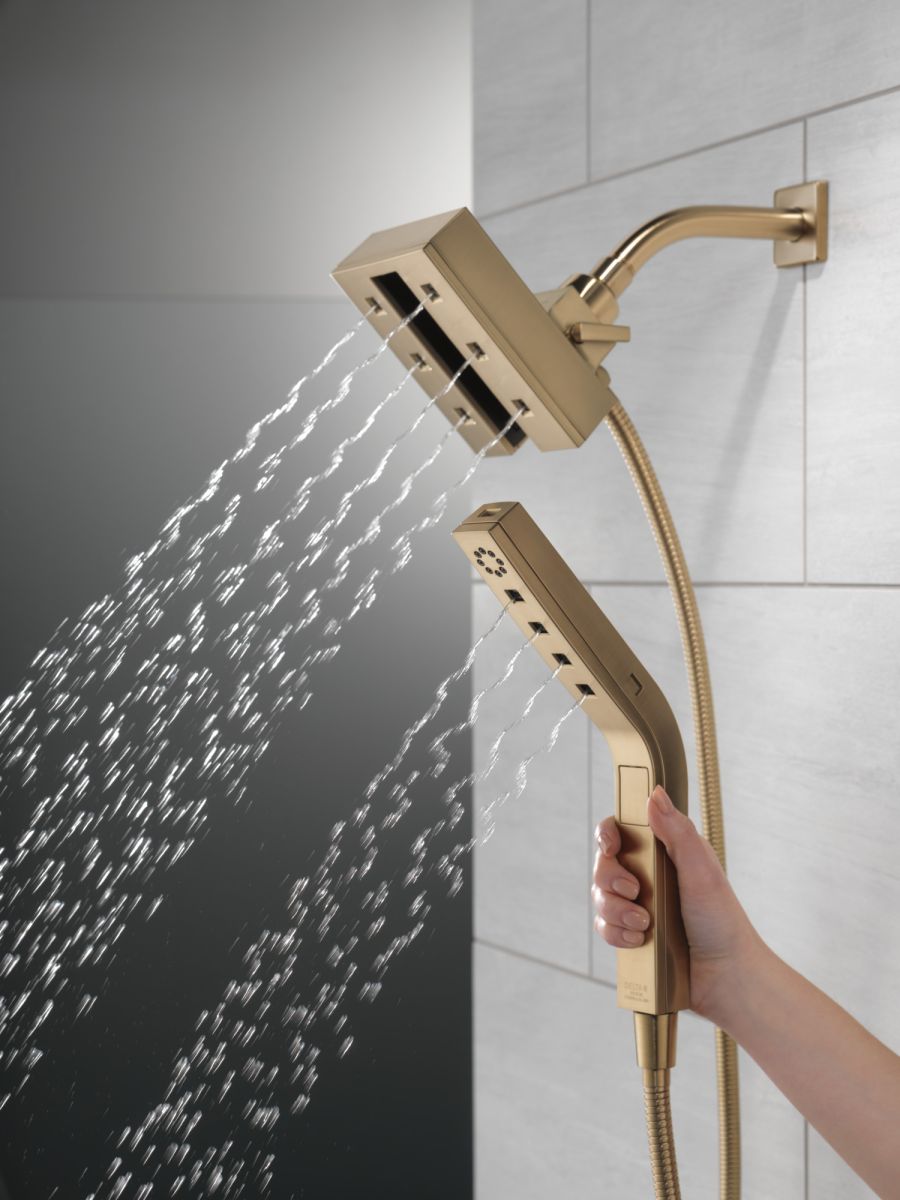 DELTA Universal Showering Components H2Okinetic In2ition 4-Setting Two-In-One Shower — Lumicoat® Champagne Bronze