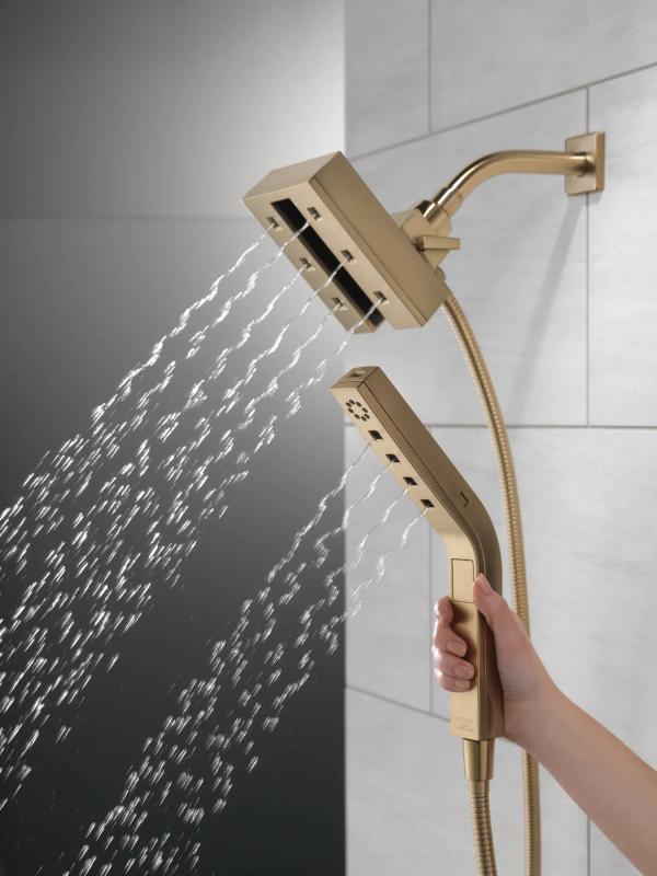 DELTA Universal Showering Components H2Okinetic In2ition 4-Setting Two-In-One Shower — Lumicoat® Champagne Bronze