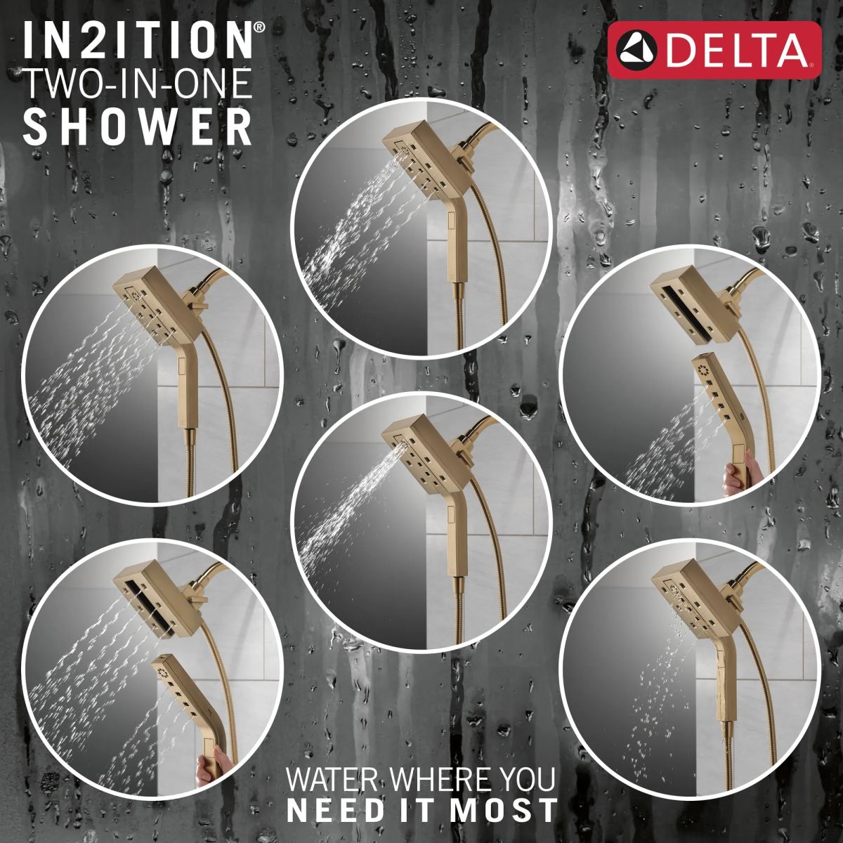 DELTA Universal Showering Components H2OKINETIC In2ition 4-Setting Two-in-One Shower (Recertified) — Lumicoat® Champagne Bronze