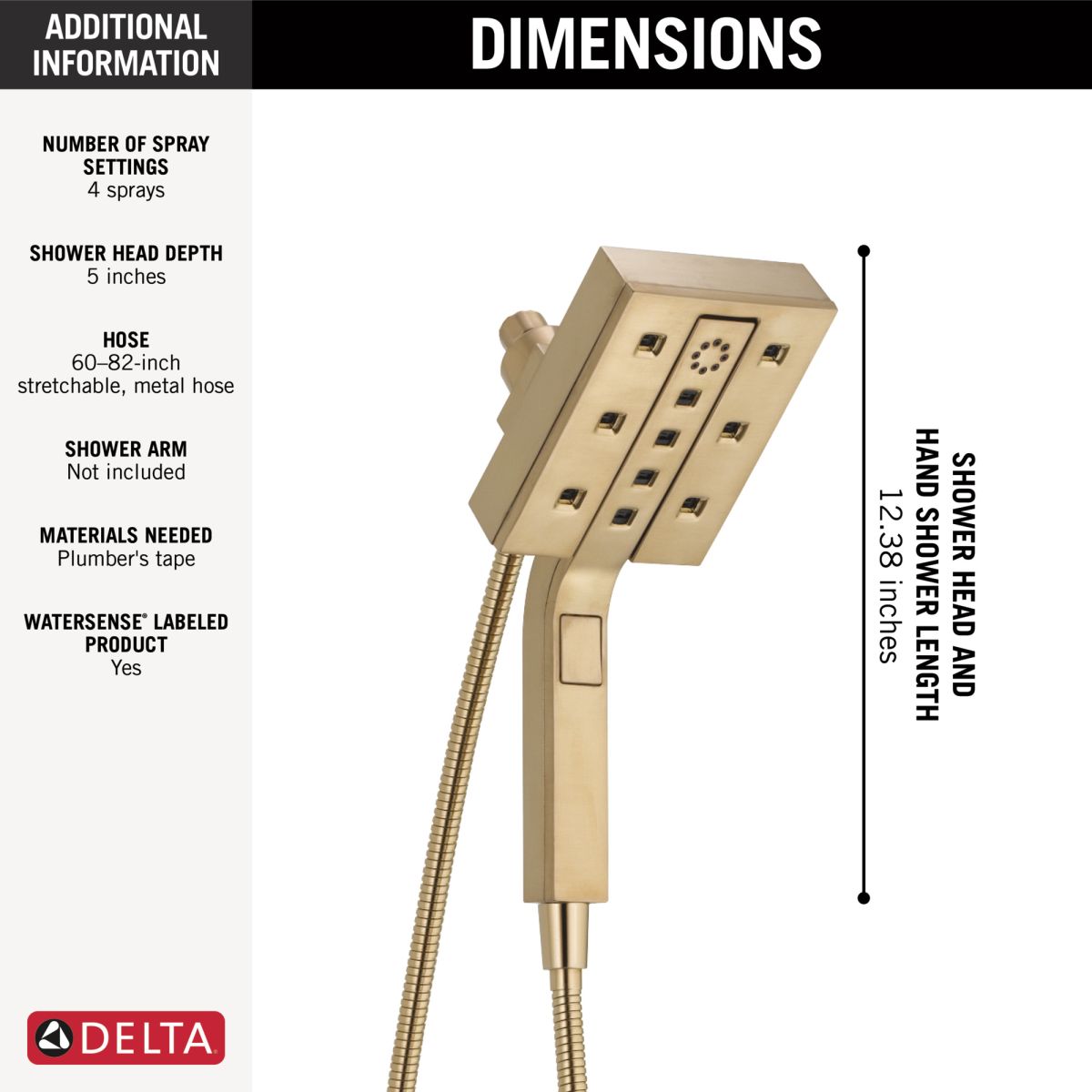 DELTA Universal Showering Components H2OKINETIC In2ition 4-Setting Two-in-One Shower (Recertified) — Lumicoat® Champagne Bronze