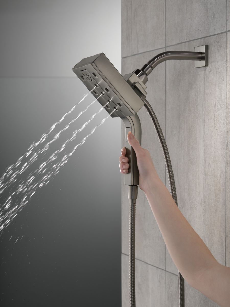 DELTA Universal Showering Components H2Okinetic In2ition 4-Setting Two-in-One Shower — Lumicoat® Black Stainless
