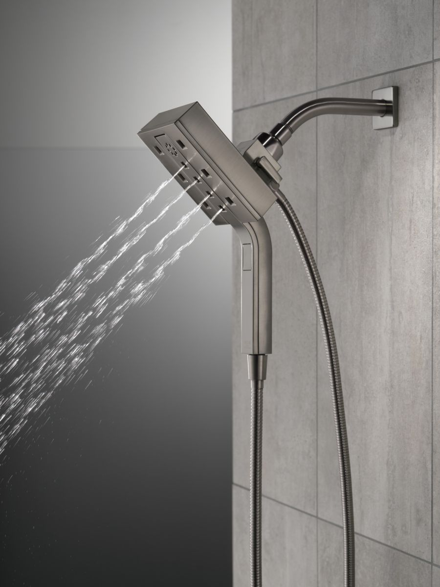 DELTA Universal Showering Components H2Okinetic In2ition 4-Setting Two-in-One Shower — Lumicoat® Black Stainless