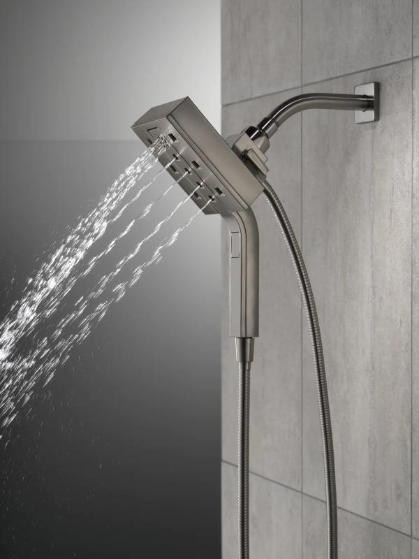 DELTA Universal Showering Components H2Okinetic In2ition 4-Setting Two-in-One Shower — Lumicoat® Black Stainless