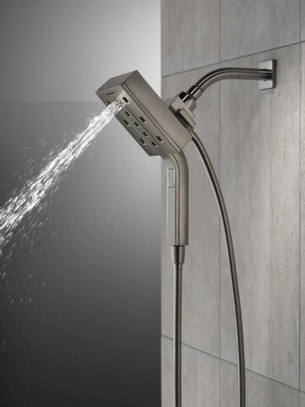 DELTA Universal Showering Components H2Okinetic In2ition 4-Setting Two-in-One Shower — Lumicoat® Black Stainless