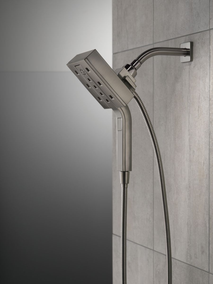 DELTA Universal Showering Components H2Okinetic In2ition 4-Setting Two-in-One Shower — Lumicoat® Black Stainless