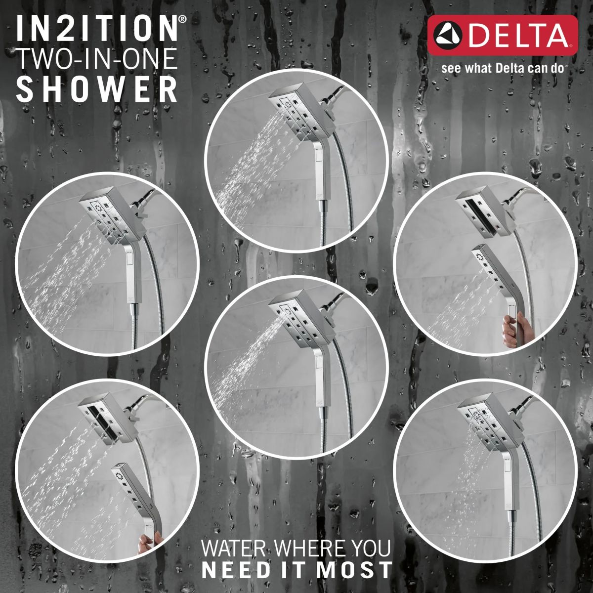 DELTA Universal Showering Components H2OKINETIC In2ition 4-Setting Two-in-One Shower — Lumicoat® Chrome