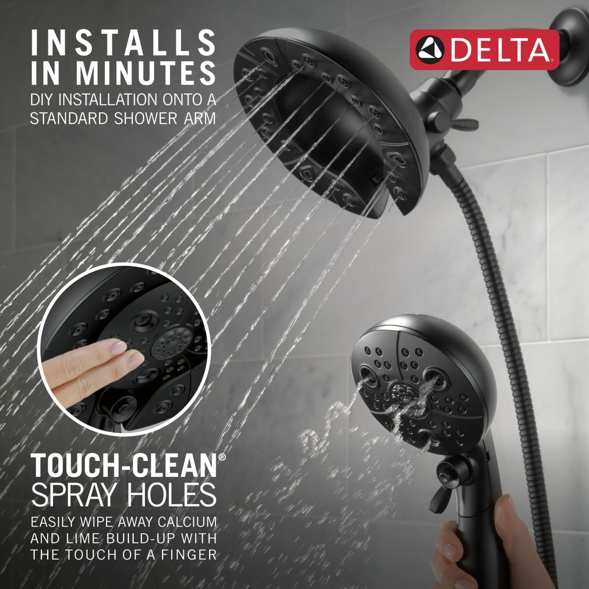DELTA Universal Showering Components H2OKINETIC In2ition 5-Setting Two-in-One Shower — Matte Black