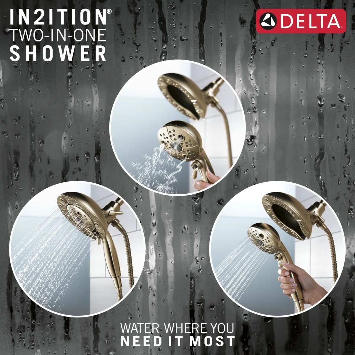 DELTA Universal Showering Components H2Okinetic In2ition 5-Setting Two-In-One Shower — Lumicoat® Champagne Bronze