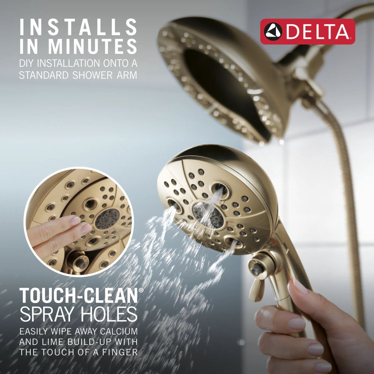DELTA Universal Showering Components H2Okinetic In2ition 5-Setting Two-In-One Shower — Lumicoat® Champagne Bronze