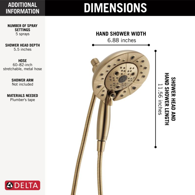 DELTA Universal Showering Components H2Okinetic In2ition 5-Setting Two-In-One Shower — Lumicoat® Champagne Bronze