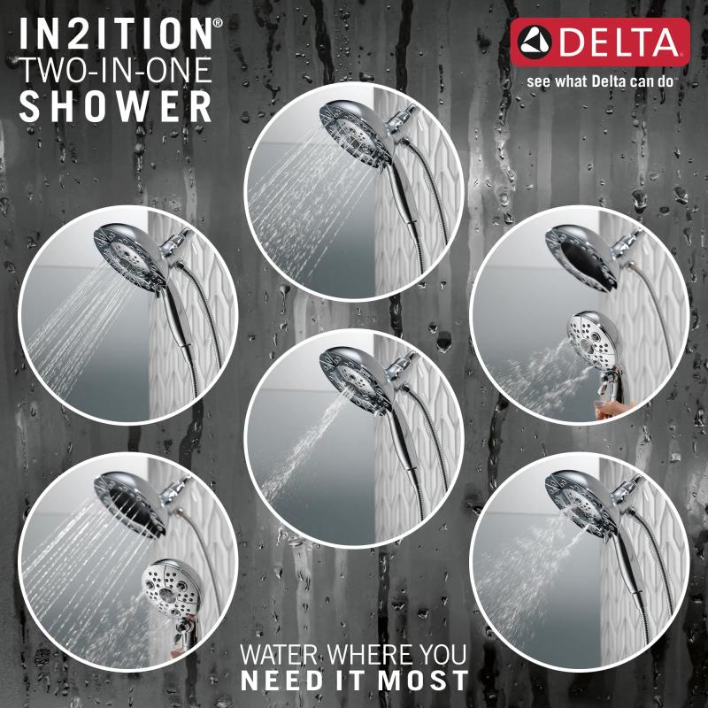 DELTA Universal Showering Components H2OKINETIC In2ition 5-Setting Two-in-One Shower — Chrome