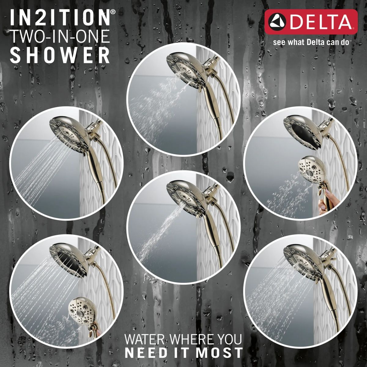 DELTA Universal Showering Components H2OKINETIC In2ition 5-Setting Two-in-One Shower — Polished Nickel
