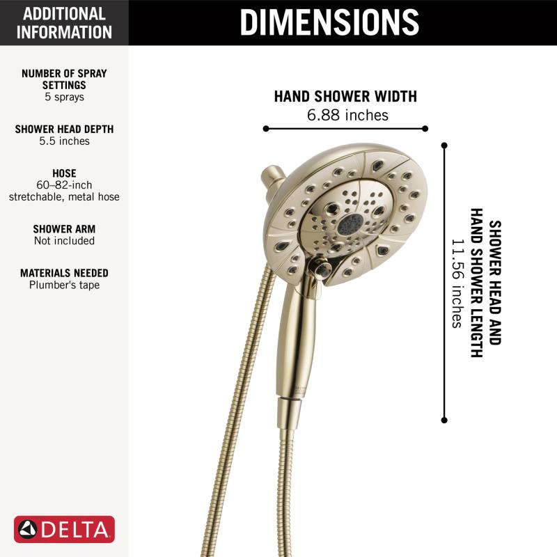 DELTA Universal Showering Components H2Okinetic In2ition 5-Setting Two-In-One Shower — Lumicoat® Polished Nickel