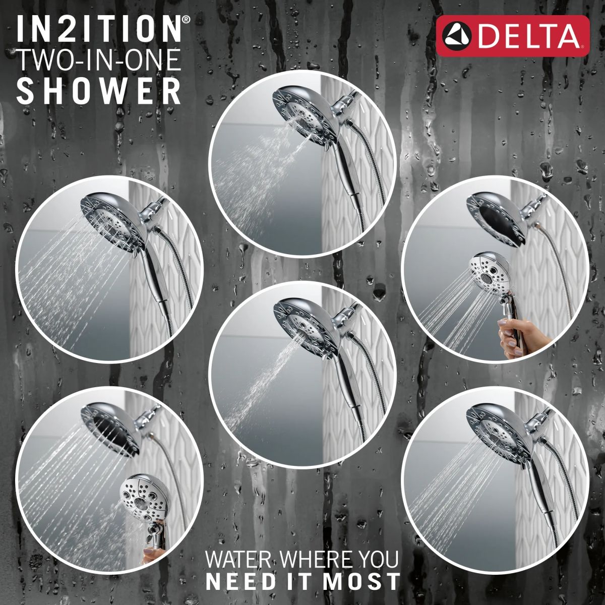 DELTA Universal Showering Components H2Okinetic In2ition 5-Setting Two-In-One Shower — Lumicoat® Chrome