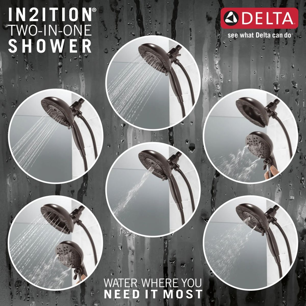 DELTA Universal Showering Components H2OKINETIC In2ition 5-Setting Two-in-One Shower — Venetian Bronze