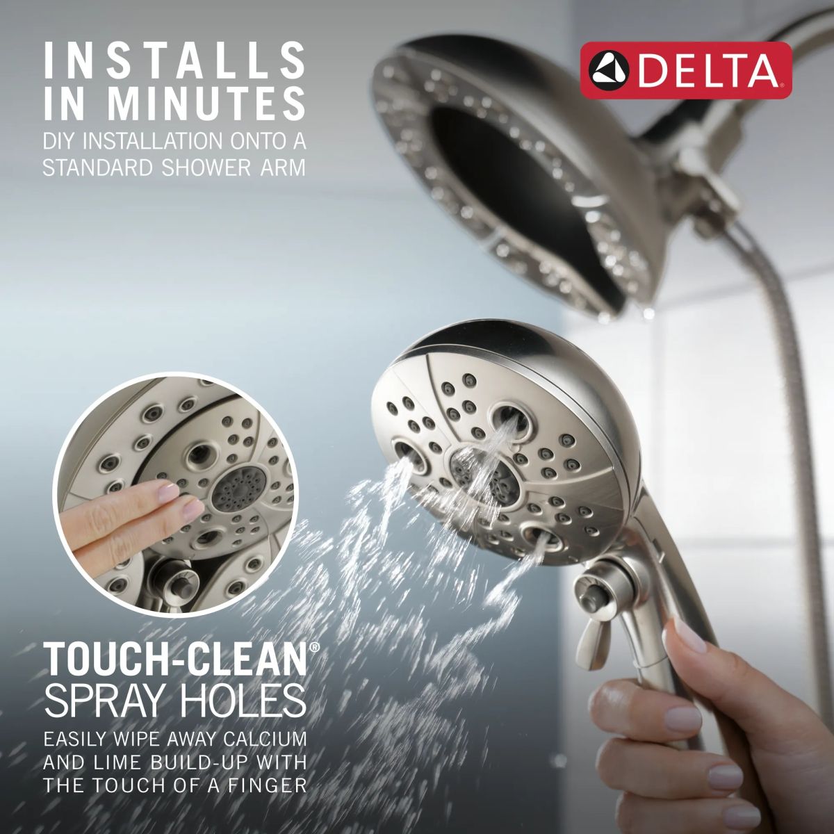 DELTA Universal Showering Components H2Okinetic In2ition 5-Setting Two-In-One Shower — Lumicoat® Stainless