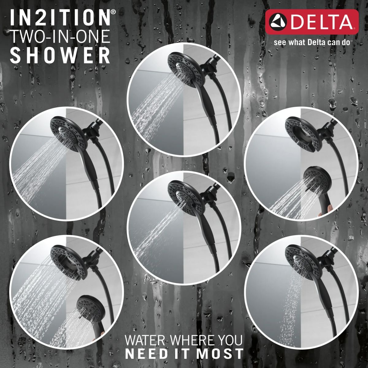 DELTA Universal Showering Components In2ition HSSH 1.75 GPM 4-Setting — Matte Black