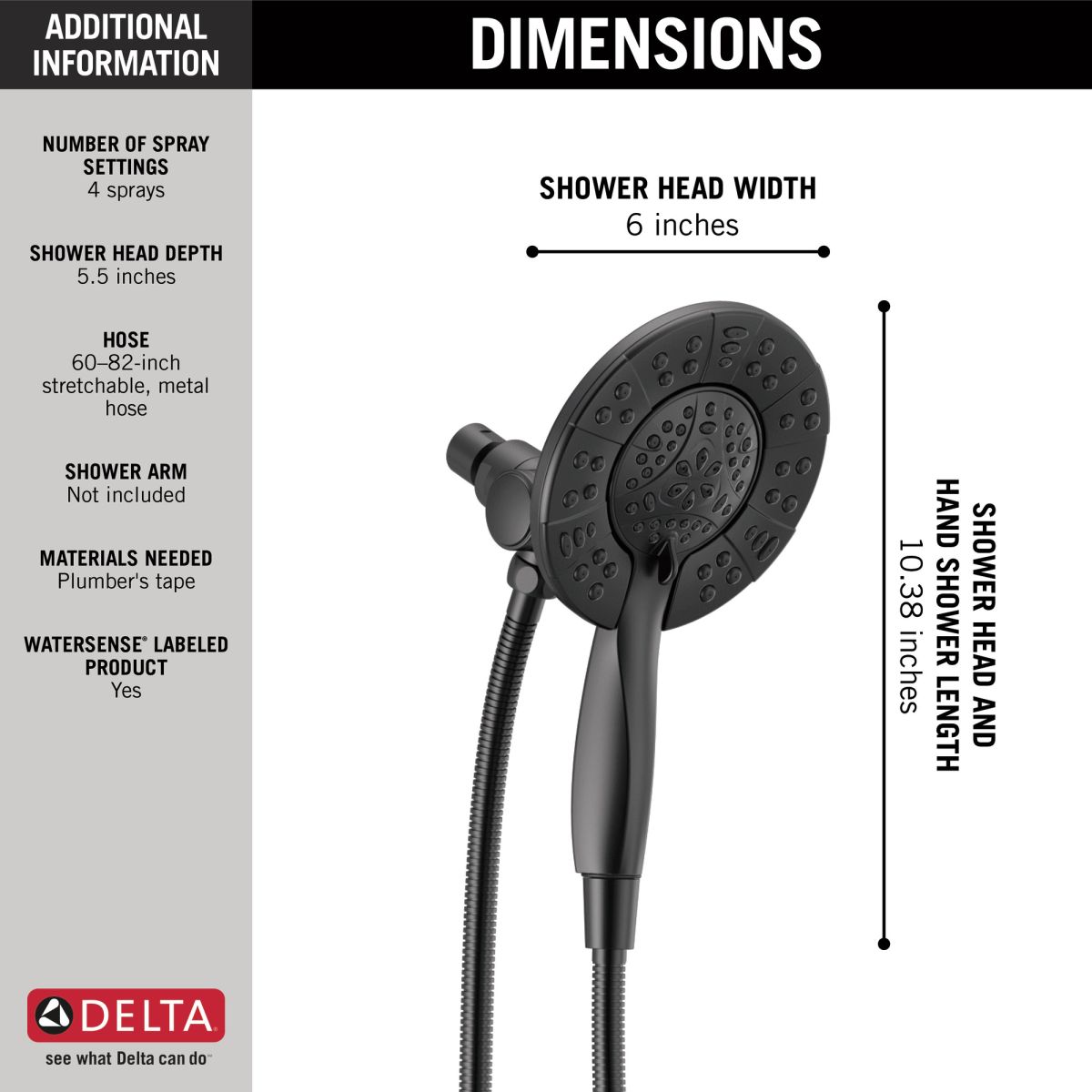 DELTA Universal Showering Components In2ition HSSH 1.75 GPM 4-Setting — Matte Black