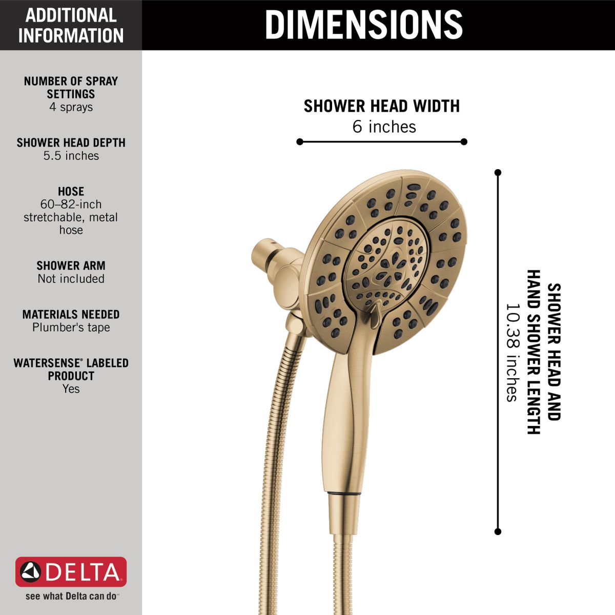 DELTA Universal Showering Components In2ition HSSH 1.75 GPM 4-Setting — Champagne Bronze
