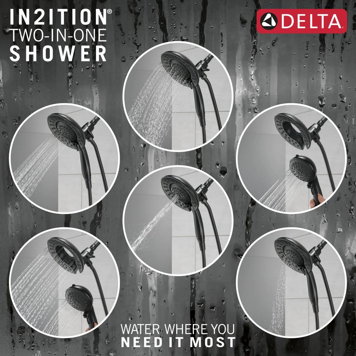 DELTA Universal Showering Components In2ition 5-Setting Two-in-One Shower — Matte Black