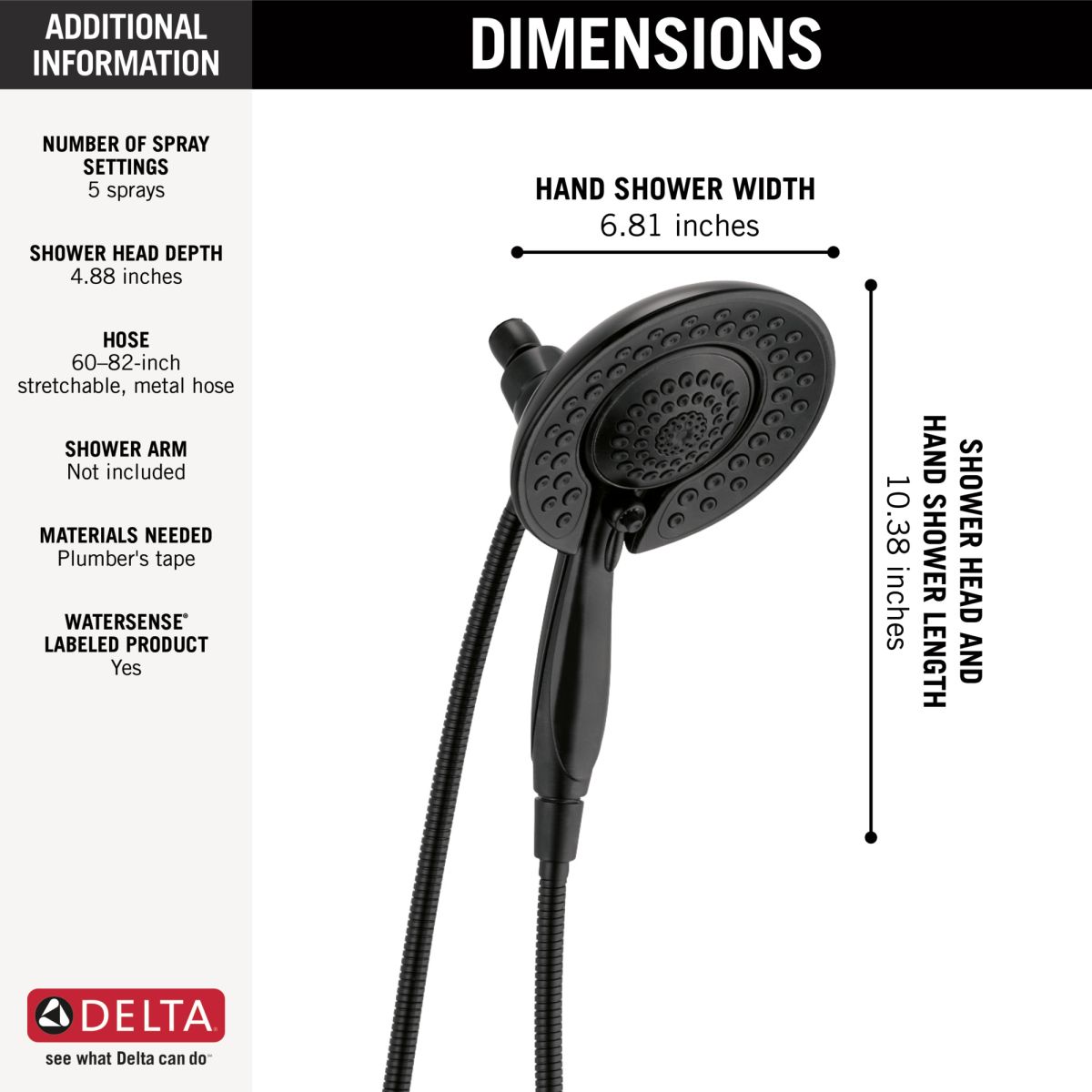 DELTA Universal Showering Components In2ition 5-Setting Two-in-One Shower — Matte Black