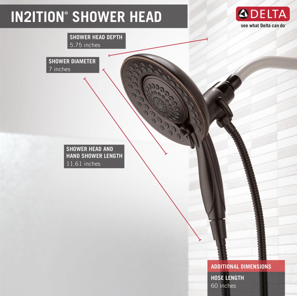 DELTA Universal Showering Components In2ition 5-Setting Two-in-One Shower — Venetian Bronze
