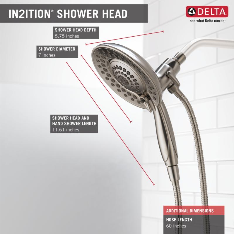 DELTA Universal Showering Components In2ition 5-Setting Two-in-One Shower — Stainless