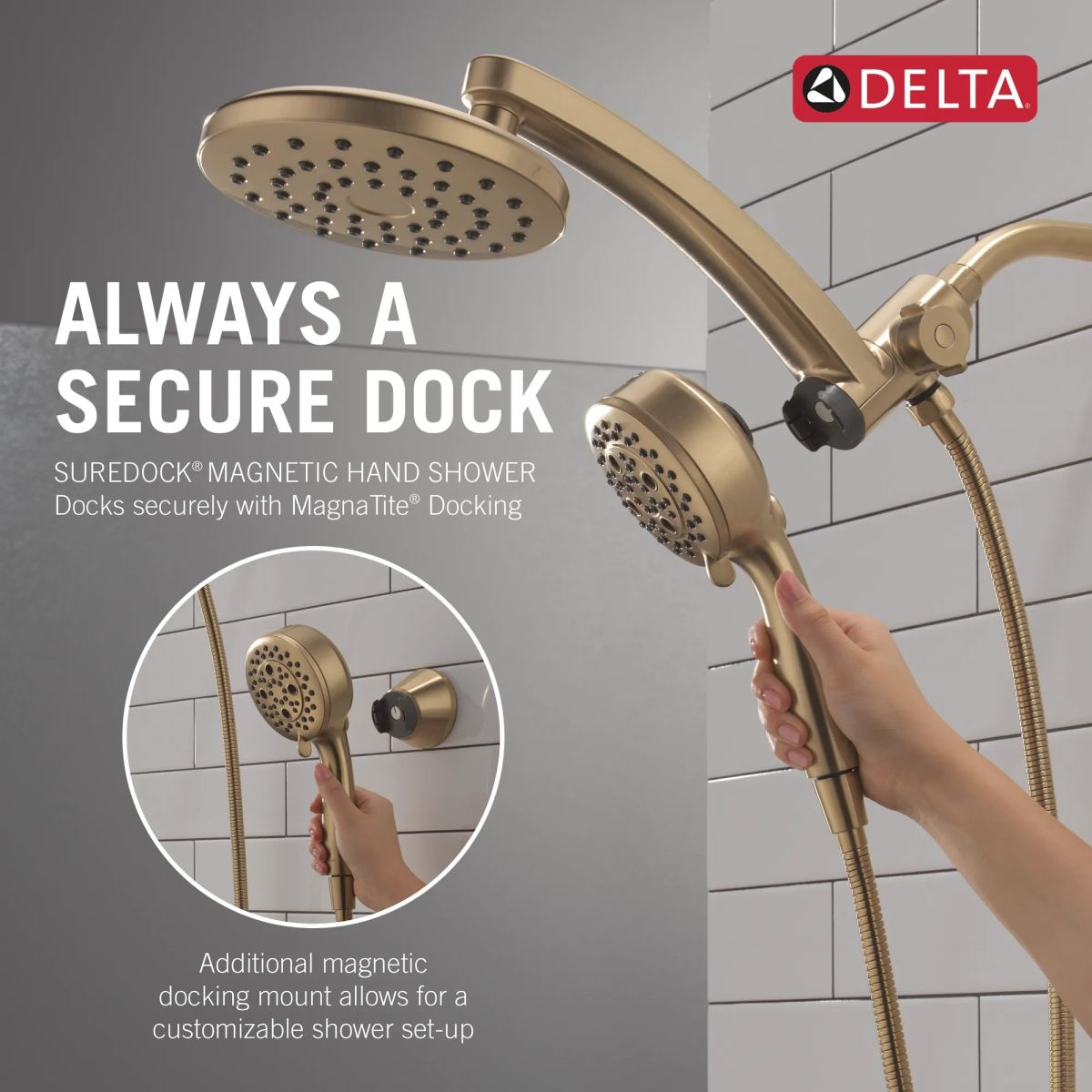 DELTA Universal Showering Components PivotPro 3-in-1 Combination Shower — Lumicoat® Champagne Bronze