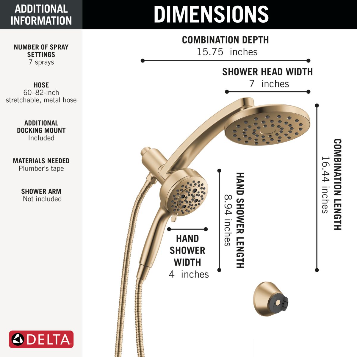 DELTA Universal Showering Components PivotPro 3-in-1 Combination Shower — Lumicoat® Champagne Bronze