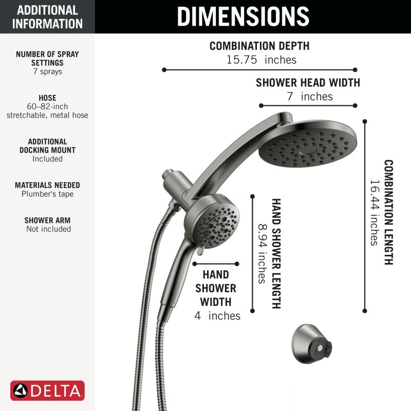 DELTA Universal Showering Components PivotPro 3-in-1 Combination Shower — Lumicoat® Black Stainless