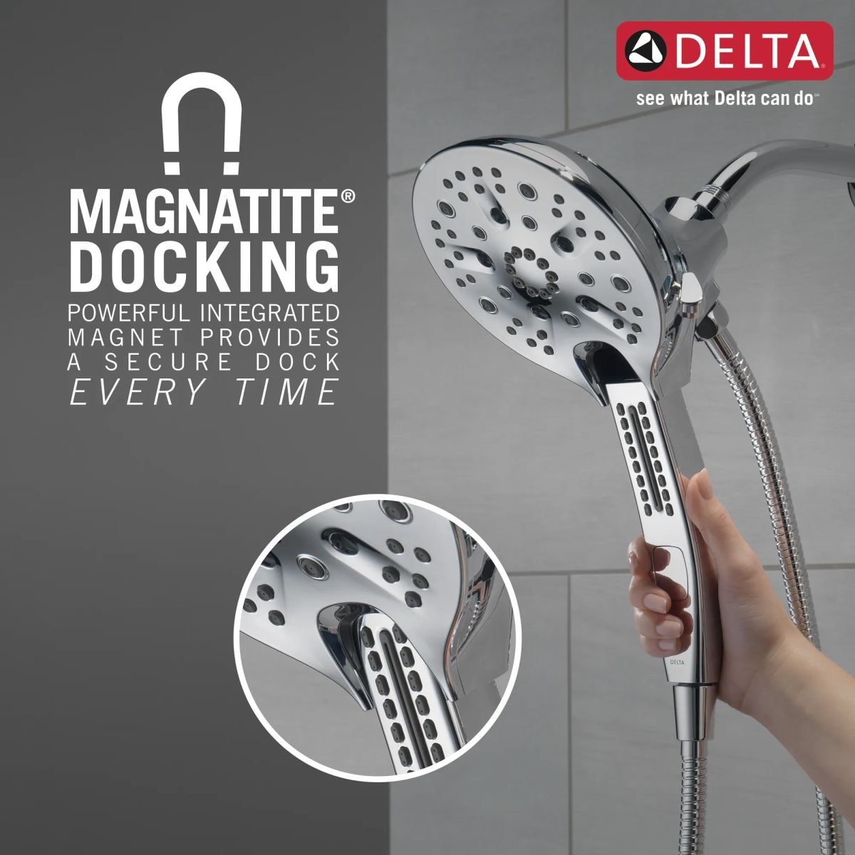 DELTA Universal Showering Components In2ition H2OKINETIC 5-Setting Two-in-One Shower — Chrome