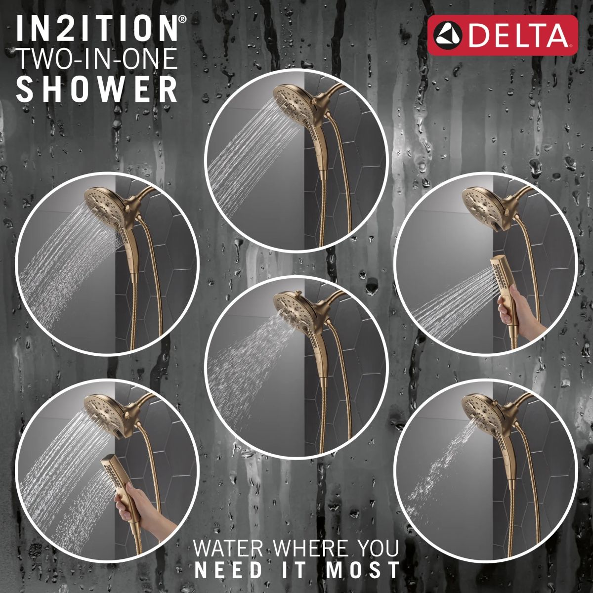 DELTA Universal Showering Components In2ition H2OKINETIC 5-Setting Two-in-One Shower — Lumicoat® Champagne Bronze
