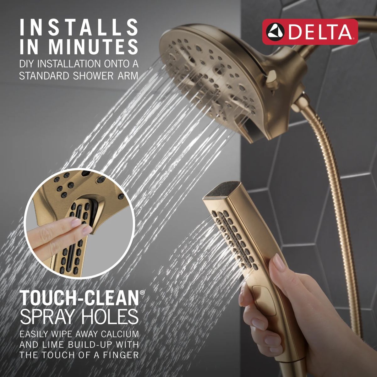 DELTA Universal Showering Components In2ition H2OKINETIC 5-Setting Two-in-One Shower — Lumicoat® Champagne Bronze